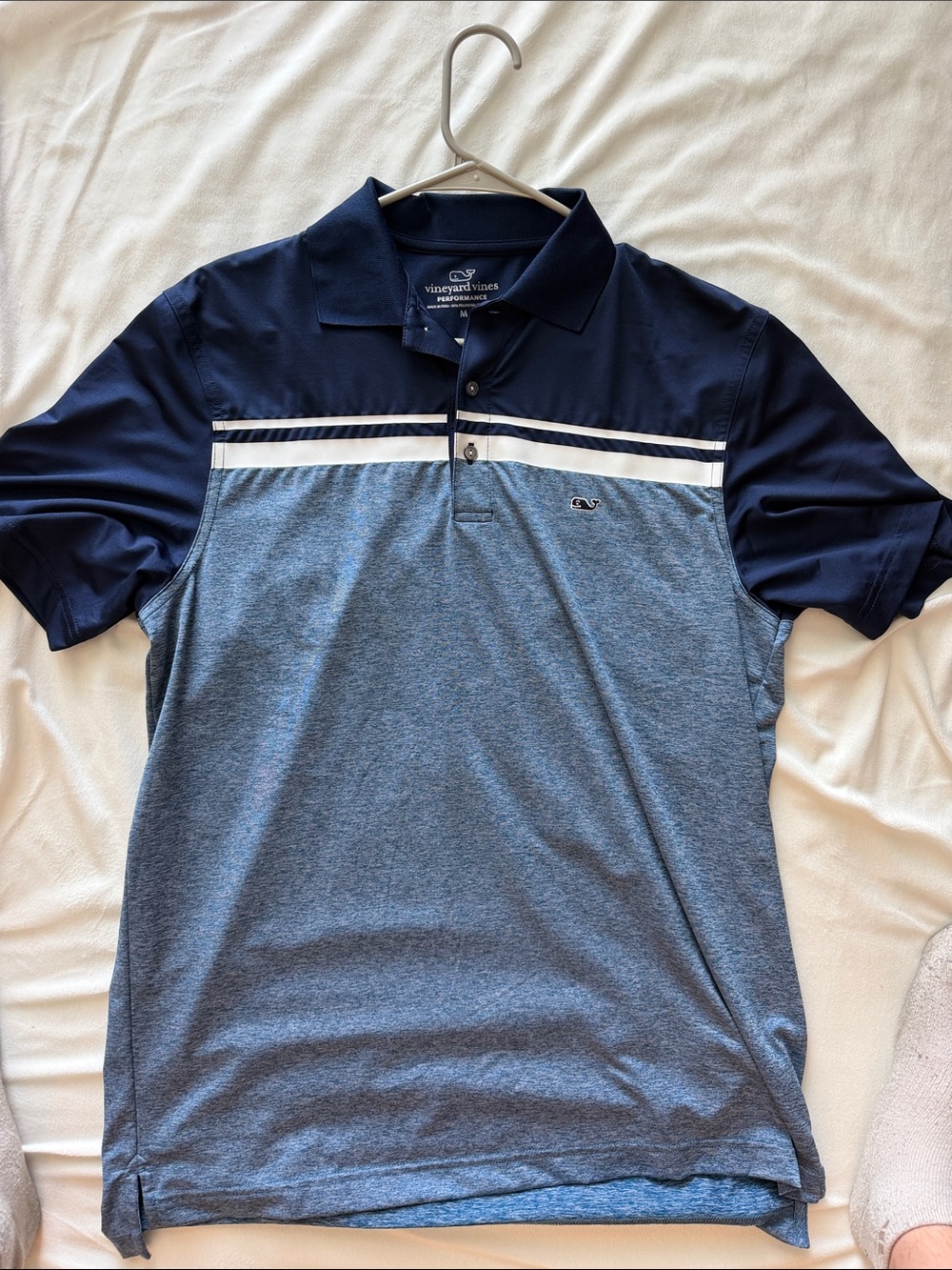 Vineyard Vines Navy and Heather Blue Stripe Polo
